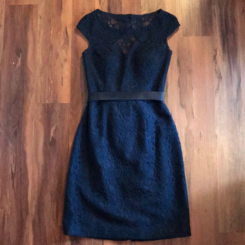 Navy Lace and Satin Formal Dress